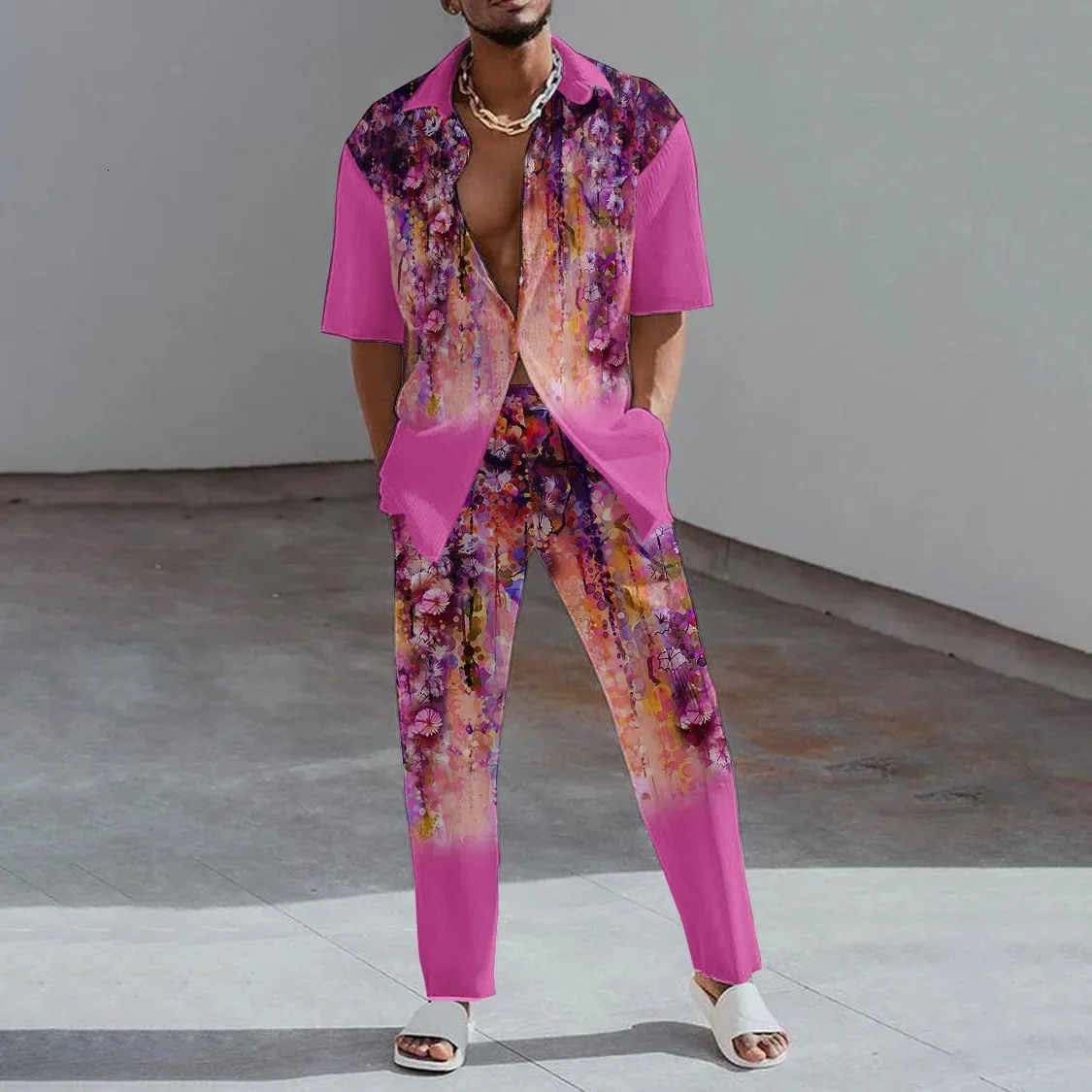 2023 Fashion 3D Print Two Piece Set Men Summer Short Sleeve Lapel Shirts Top and Pants Casual Suit Streetwear Mens Outfit y240813