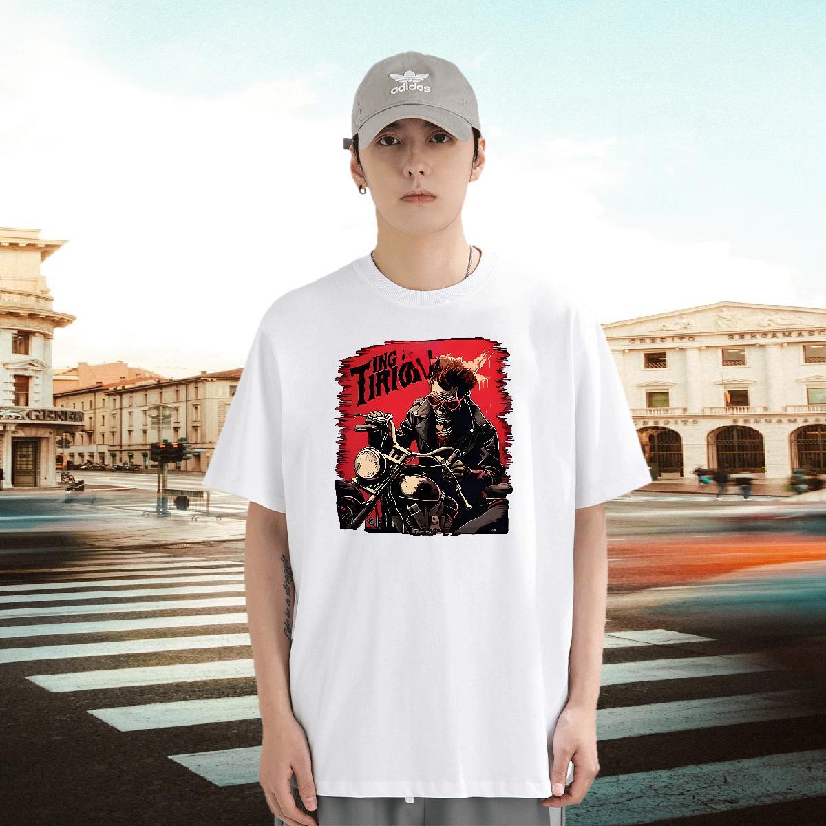 Loose Fit Men Tops Tees 230g Pure Cotton Daily Wear Motorcycle Floral Print Breathable Factory Direct T-Shirts Tee Shirt