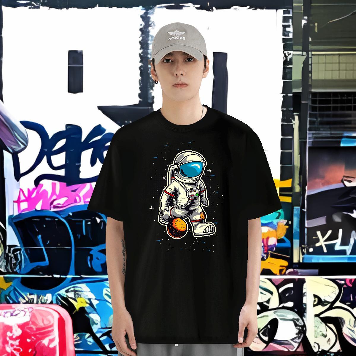 T shirt 230g Pure Cotton cosmonaut Home Outdoor Breathable Short Sleeve DIY Couples T Shirts Classic Casual Cool Tops Tees