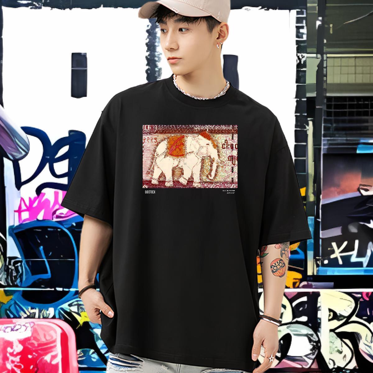 Free Shipping Men T Shirts 100% Cotton 230g elephant Home Outdoor Tshirts O-Neck Short Sleeve High Quality Men Tshirts Custom Cartoon