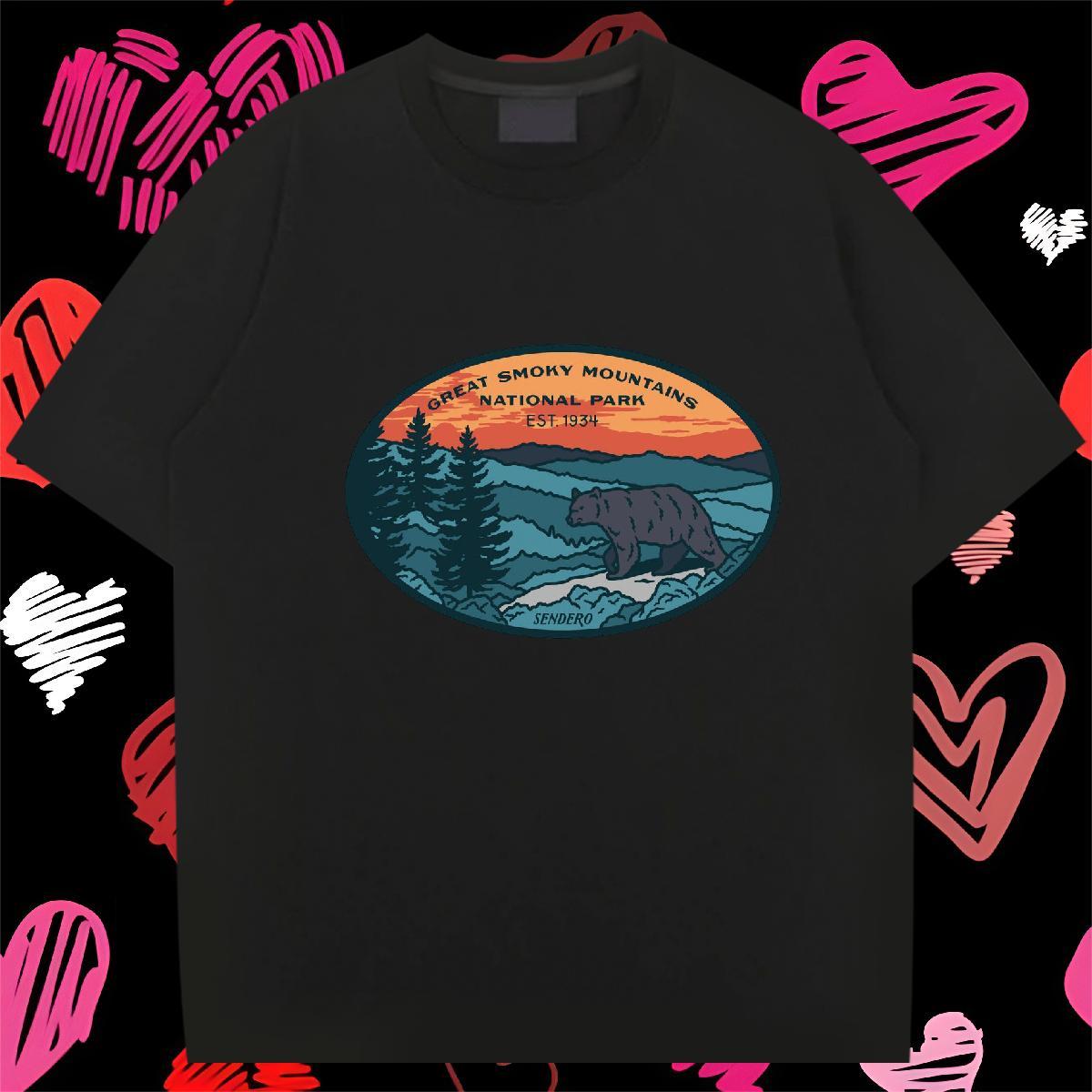 Classic Casual Mens T Shirts 230g Cotton bear Beach Tshirts Breathable Crew Neck Loose Fit Tshirt for Man Woman Anime Print