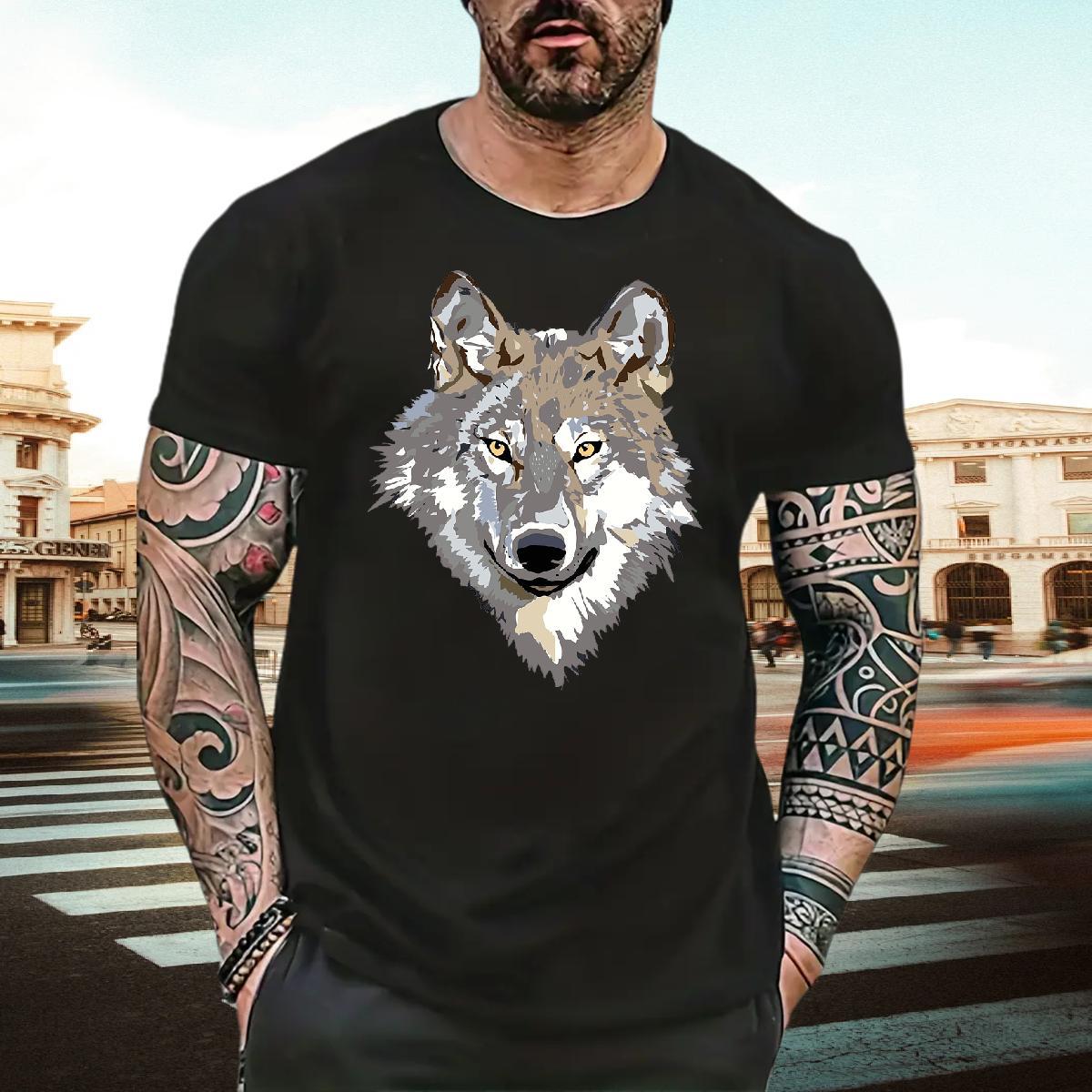 Wholesale T Shirts Men 230g Pure Cotton wolf Casual Daily Wear Tees Short Sleeve Soft Cool Men Tees Graphic
