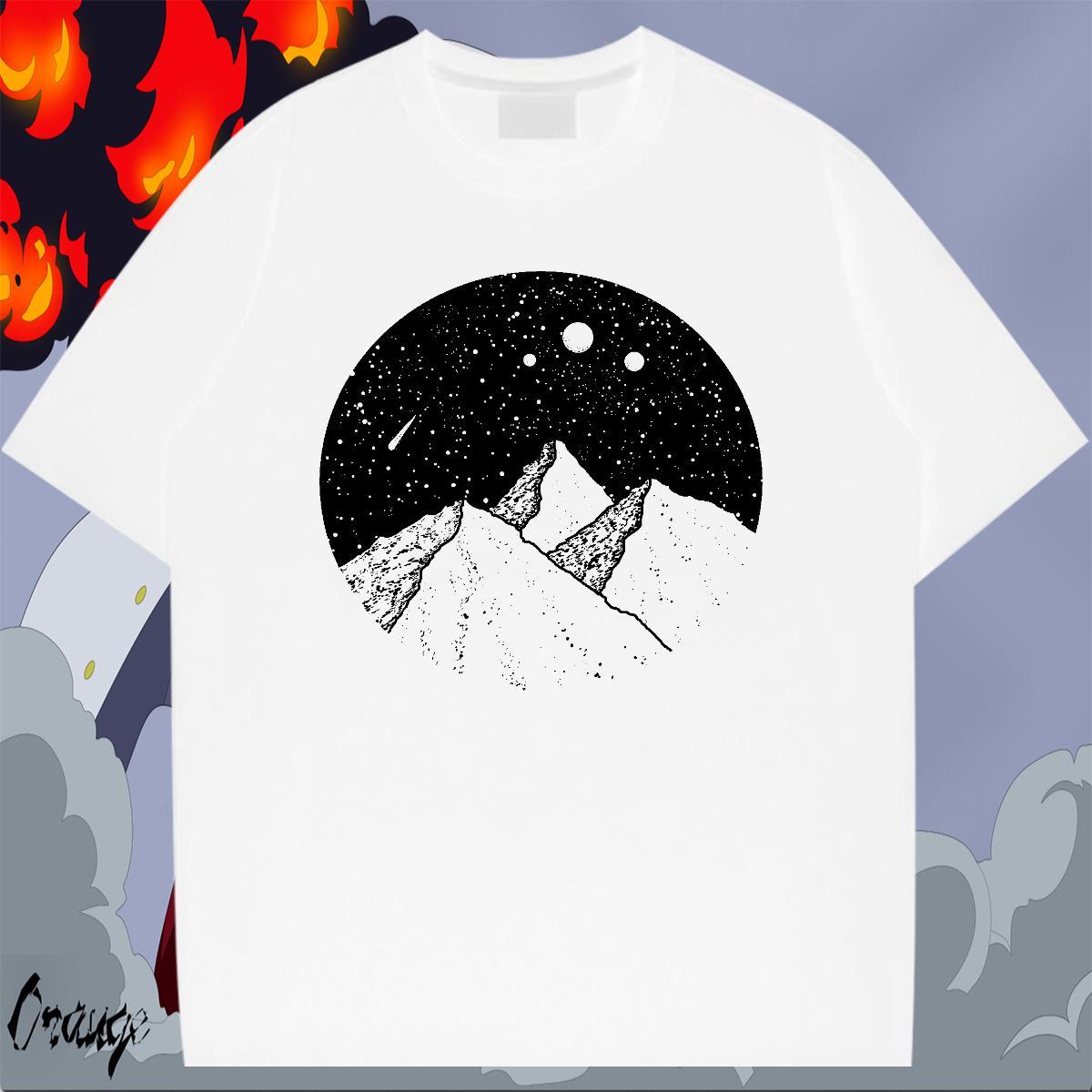 Cool Design Couples T Shirts 230g Pure Cotton Outdoor mountains Cartoon Printing L-4XL Breathable Crew Neck Fashion Design T shirt Tops Shirt