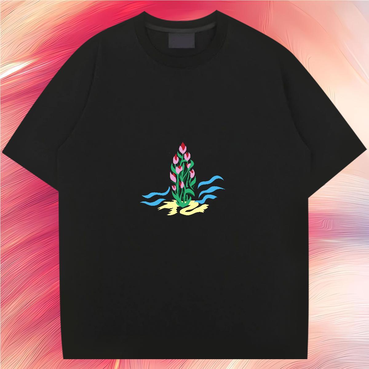 Brand Man T Shirts 230g 100% Cotton flower Daily Wear Tops Tees Pure Cotton Soft Men Tops Tees Plus Size Cartoon
