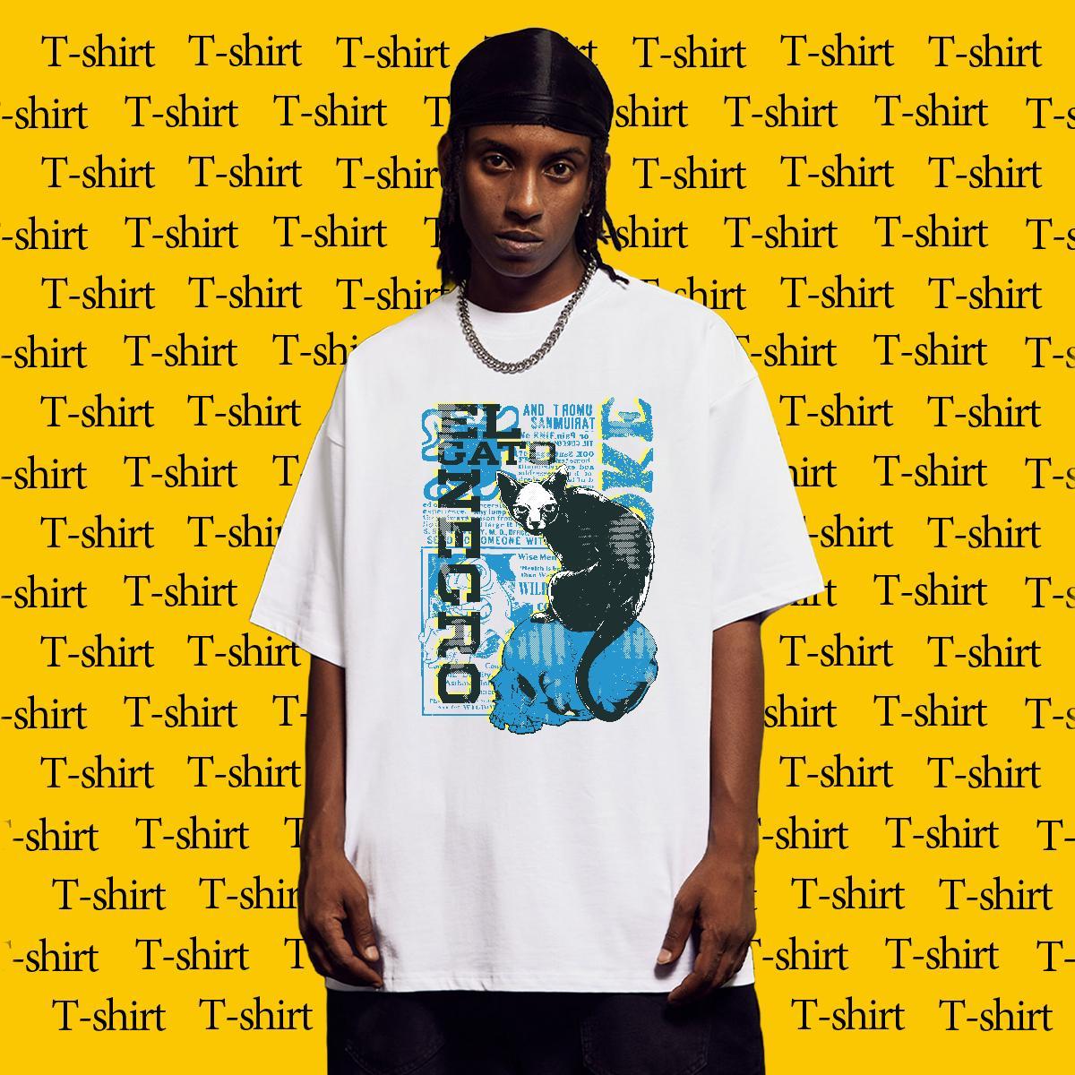 T Shirts Men 230g Pure Cotton letter Anime Printing Street Short Sleeve O-Neck Oversized Tshirt for Man Woman 2024 Summer Soft Tshirts