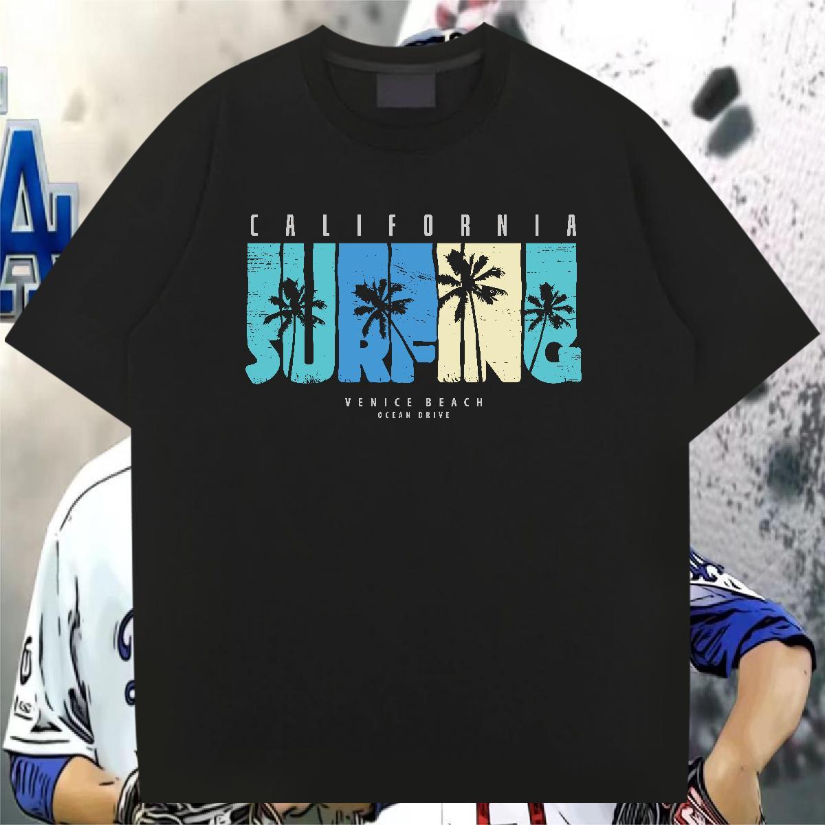 2024 Summer T shirt 100% Cotton 230g tree Outdoor Top Tees Breathable Crew Neck High Quality Men Tops Tees Custom Anime