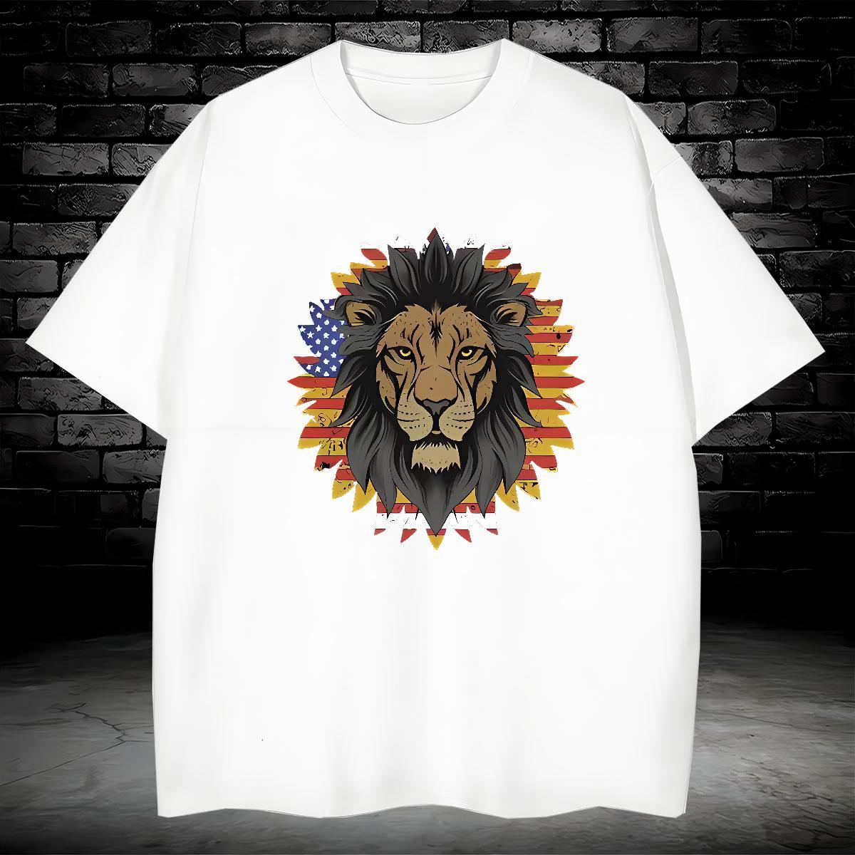 T-Shirts for Men 230g Cotton lion Casual Daily Wear Short Sleeve Soft Floral Print Men Tees Fashion Casual TOP Quality Tshirts