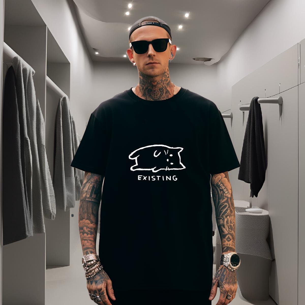 T shirt 230g Cotton cat Anime Printing Street Breathable Short Sleeve Black White Men Tees 2024 Designer Tee Shirt