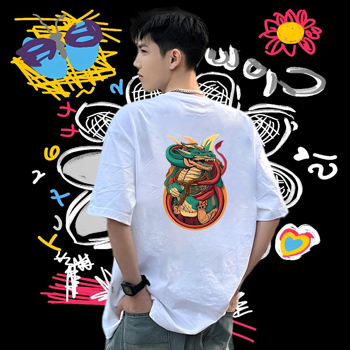 New Arrival Men T Shirts 230g Pure Cotton dinosaur Street wear Hip Hop Tshirts Short Sleeve O-Neck Classic Men Clothes T-Shirt Black White