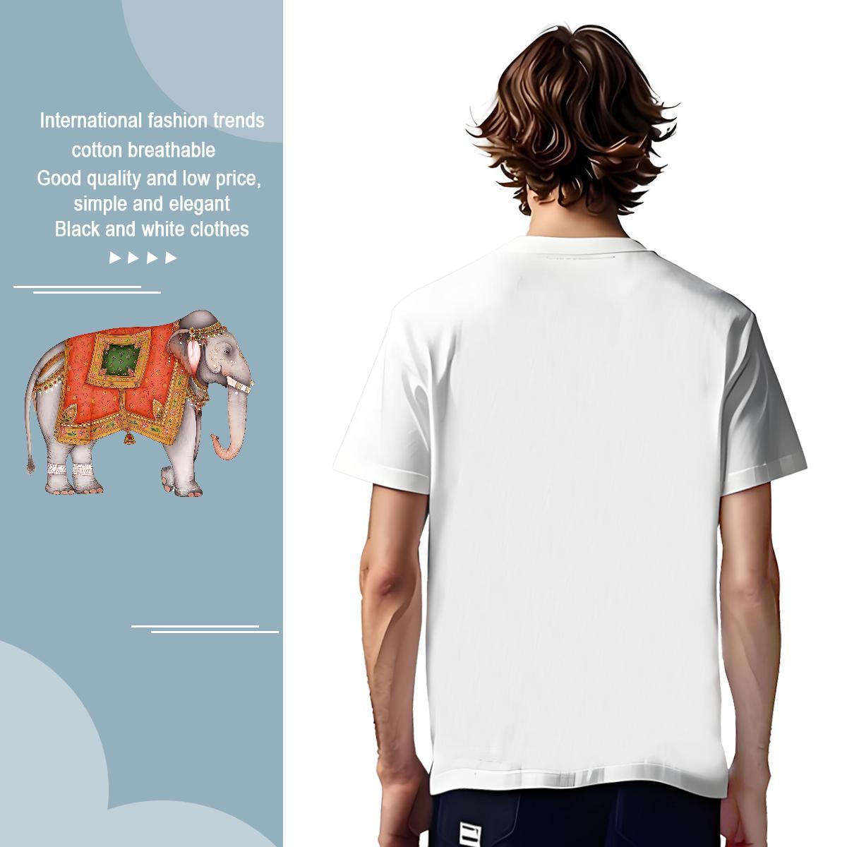 TOP Quality Men Tops Tees 230g Cotton elephant T shirt High Street Hip Hop Crew Neck Plus Size Cartoon Fashion New Clothings