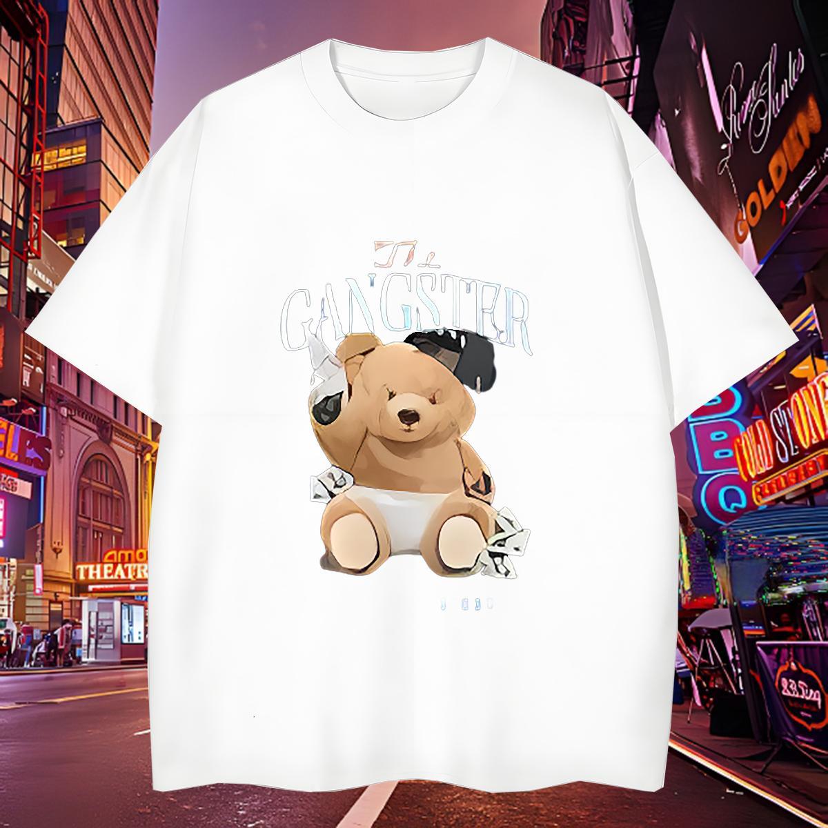 Cool Mens Tshirts 230g Cotton bear T Shirt For Man Anime Printing Street O Neck Short Sleeves Oversized Fashion New Top Tees