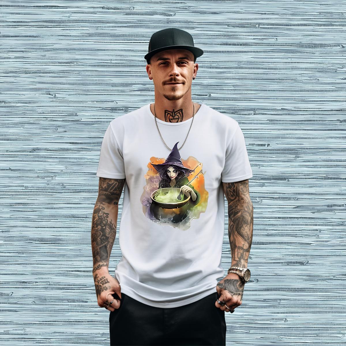 Stylist T-Shirts for Men 230g Cotton witch Daily Outfit Polos Short Sleeve O-Neck Loose Men Tops Tees Graphic