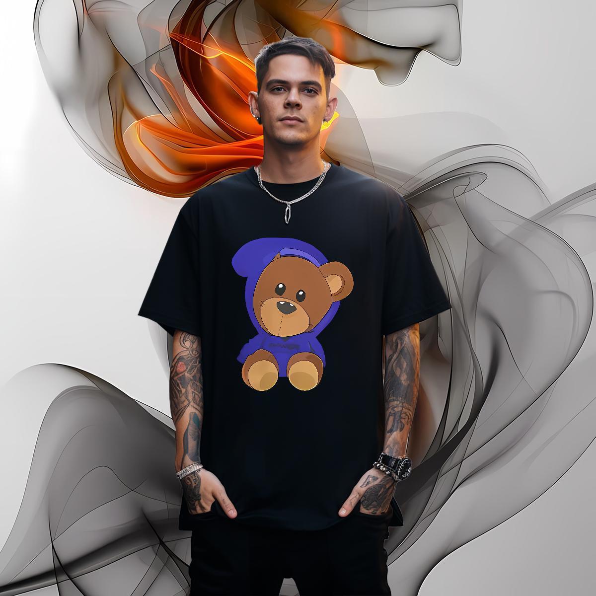 T Shirt For Man 230g 100% Cotton bear Daily Wear O-Neck Short Sleeve Skull Men Tshirts Brand Loose Fit Polos