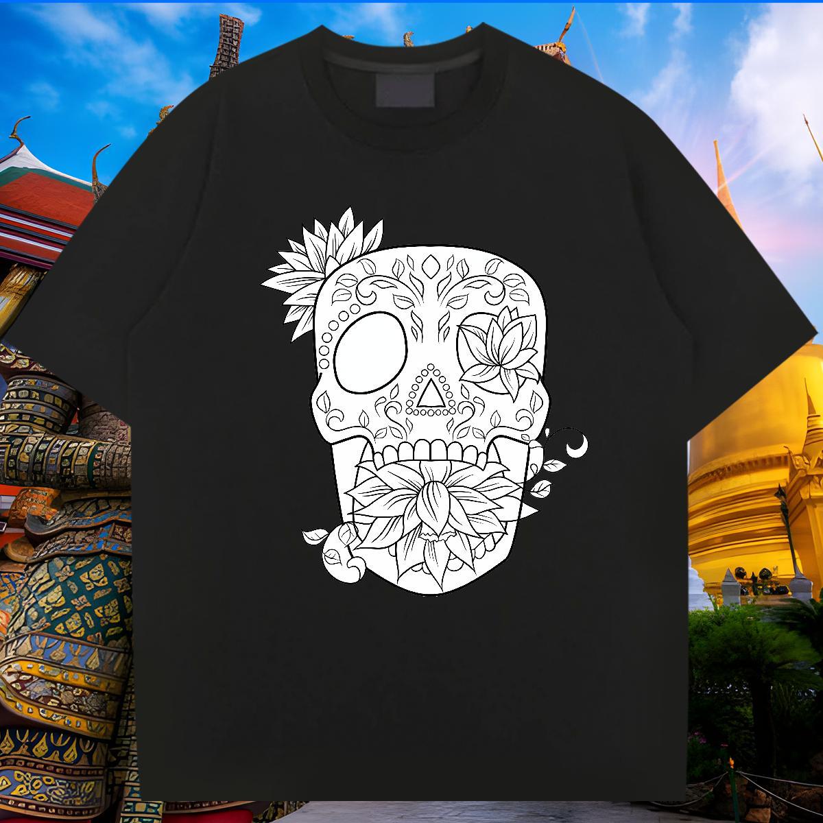 Fashion T Shirts Men skull Tee Shirt 100% Cotton 230g Beach Cool Anime Print Breathable Soft Tshirt for Man Woman