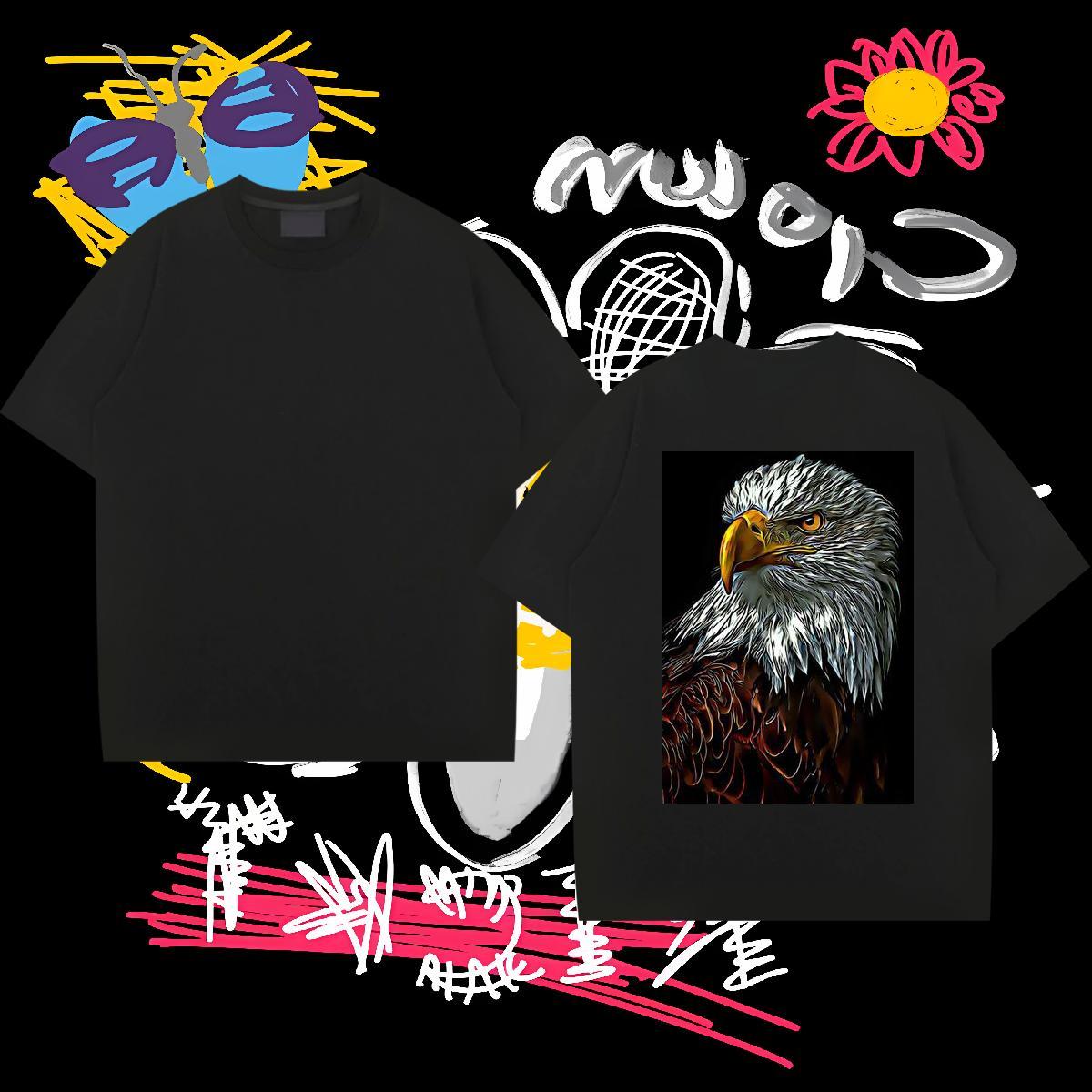 New T-Shirts 230g Cotton eagle Spring Summer Clothes O-Neck Short Sleeve Classic Tshirts DIY Anime
