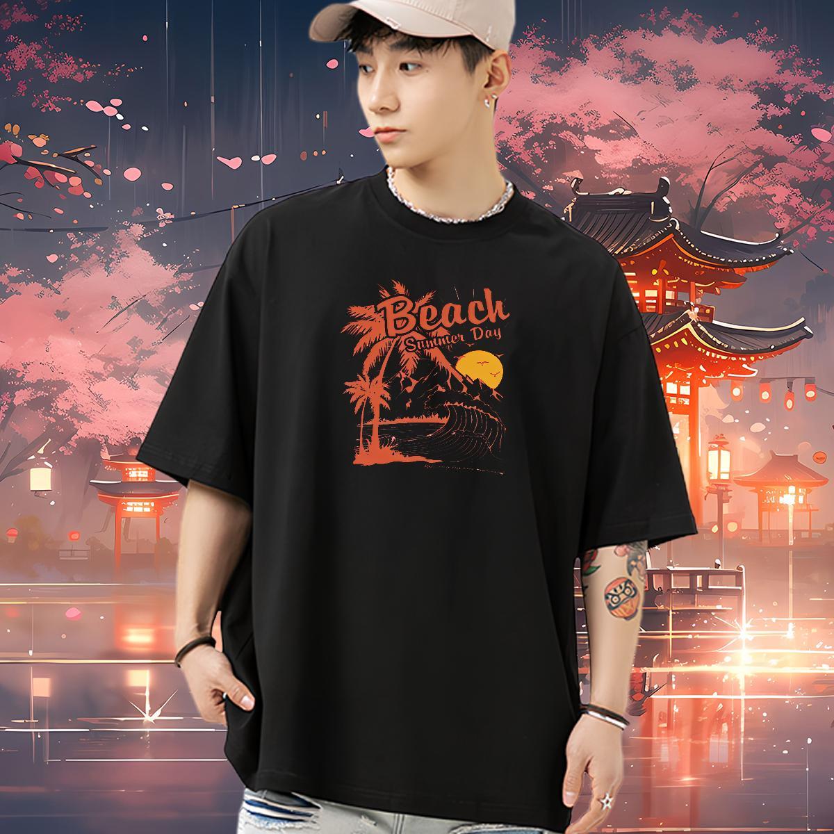 Wholesale T-Shirts 230g 100% Cotton sea Street Wear Polos Breathable Crew Neck High Quality Men Tops Tees DIY Anime