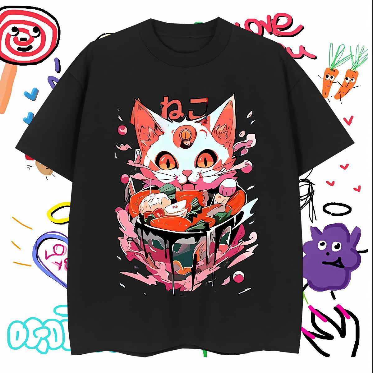 Mens T Shirts 230g Pure Cotton cat Beach Breathable Custom Cartoon Men Tees New Cool Tops