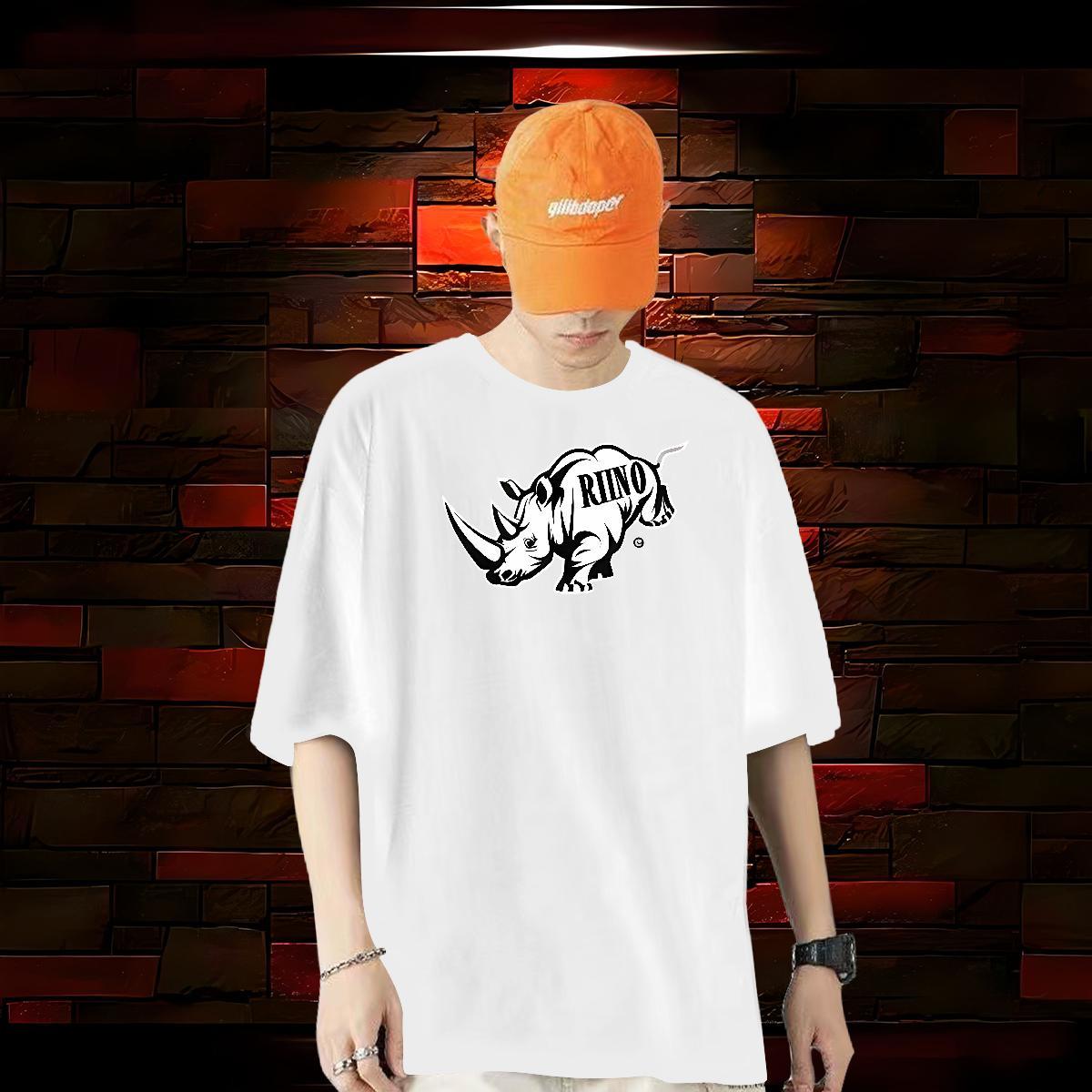 Fashion Casual Mens T Shirts 100% Cotton 230g rhinoceros Outdoor Tee Shirt Breathable Crew Neck Wholesale Tshirts Oversized 3XL 4XL