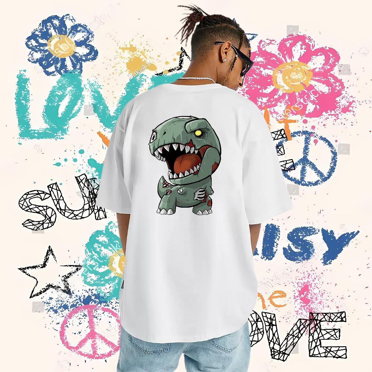 Designer Men T Shirts 100% Cotton 230g dinosaur Daily Outfit Top Tees Breathable Short Sleeve Cool Design Tshirt for Man Woman Oversized