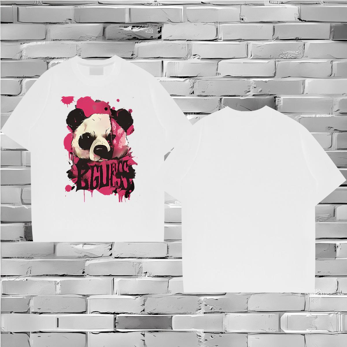 2024 Summer T-Shirts for Men 230g 100% Cotton panda Daily Wear Tees Breathable Crew Neck Cool Tshirts DIY