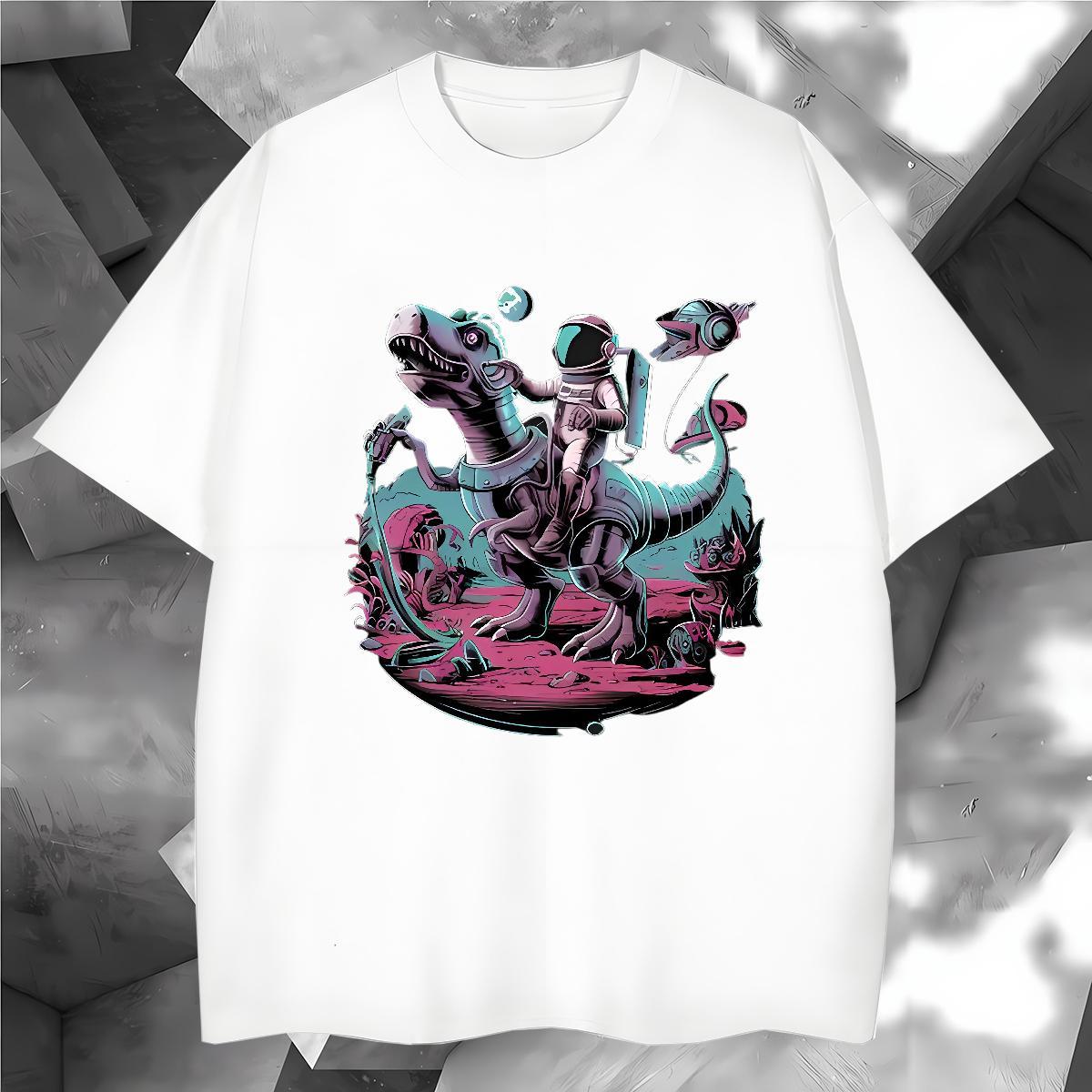 Free Shipping T shirt 230g 100% Cotton dinosaur Hip Hop Top Tees Breathable Short Sleeve Loose Fit Couples T Shirts Custom Print Plus Size