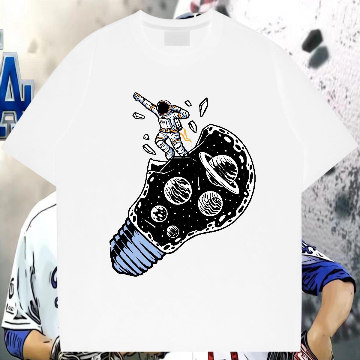 T Shirts Men 230g Cotton spaceman Daily Wear Short Sleeve O-Neck DIY Anime Men Tops Tees 2024 DIY Unisex Clothings