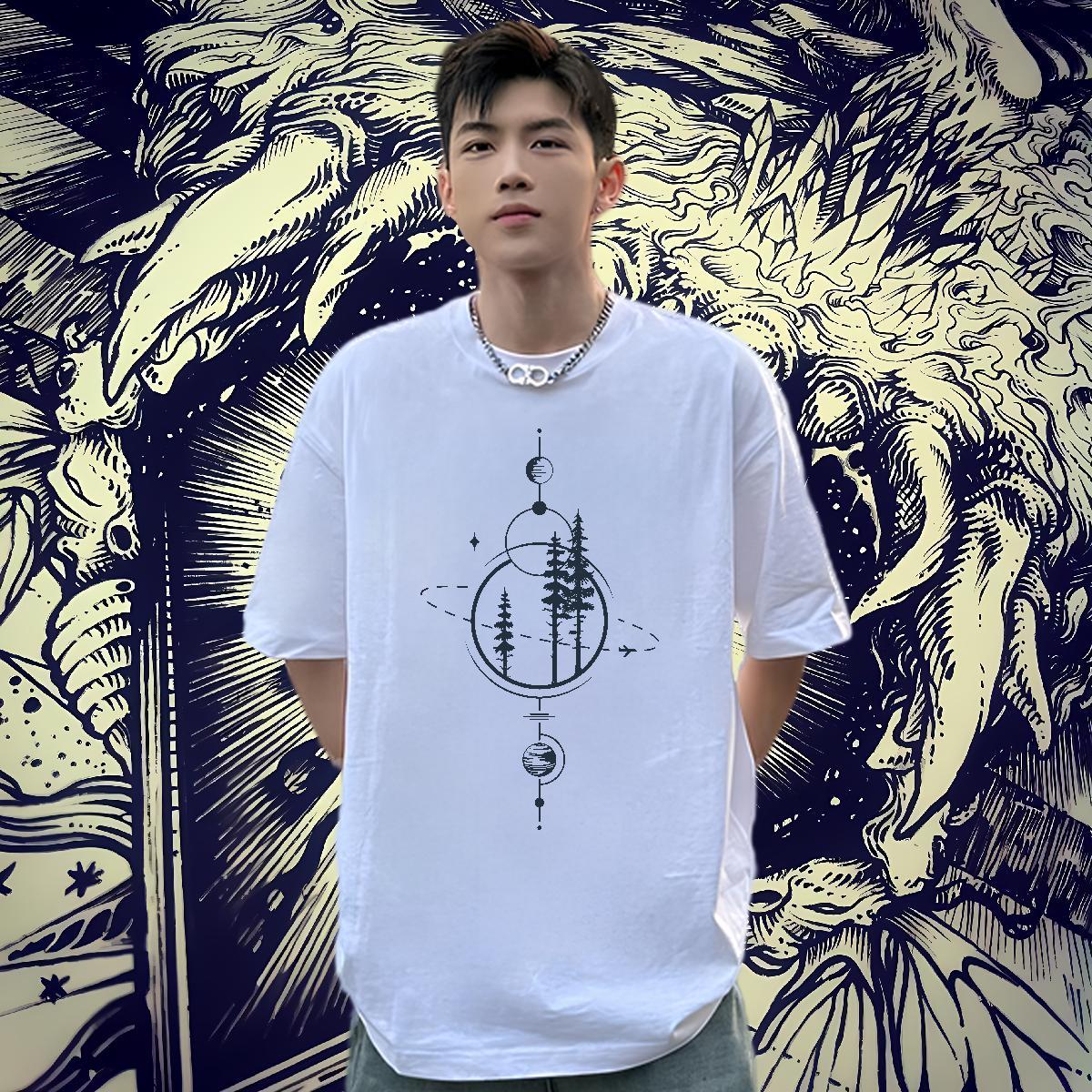 Custom T-Shirts for Men 100% Cotton 230g tree Casual Daily Wear Tshirts Breathable Crew Neck Popular Couples T Shirts Plus Size Cartoon
