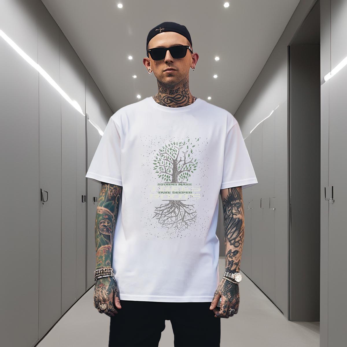 T Shirt For Man 100% Cotton 230g tree Summer Casual Breathable White Plus Size Mens Tshirts 2024 High Quality Polos