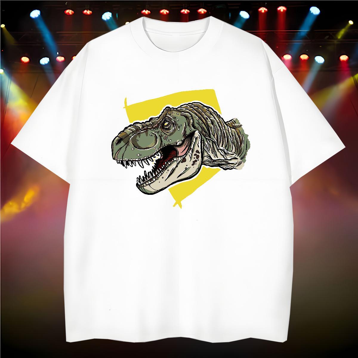 T Shirt For Man 100% Cotton 230g dinosaur Beach Crew Neck Breathable Oversized 3XL 4XL Couples T Shirts 2024 Summer High Quality Tshirts
