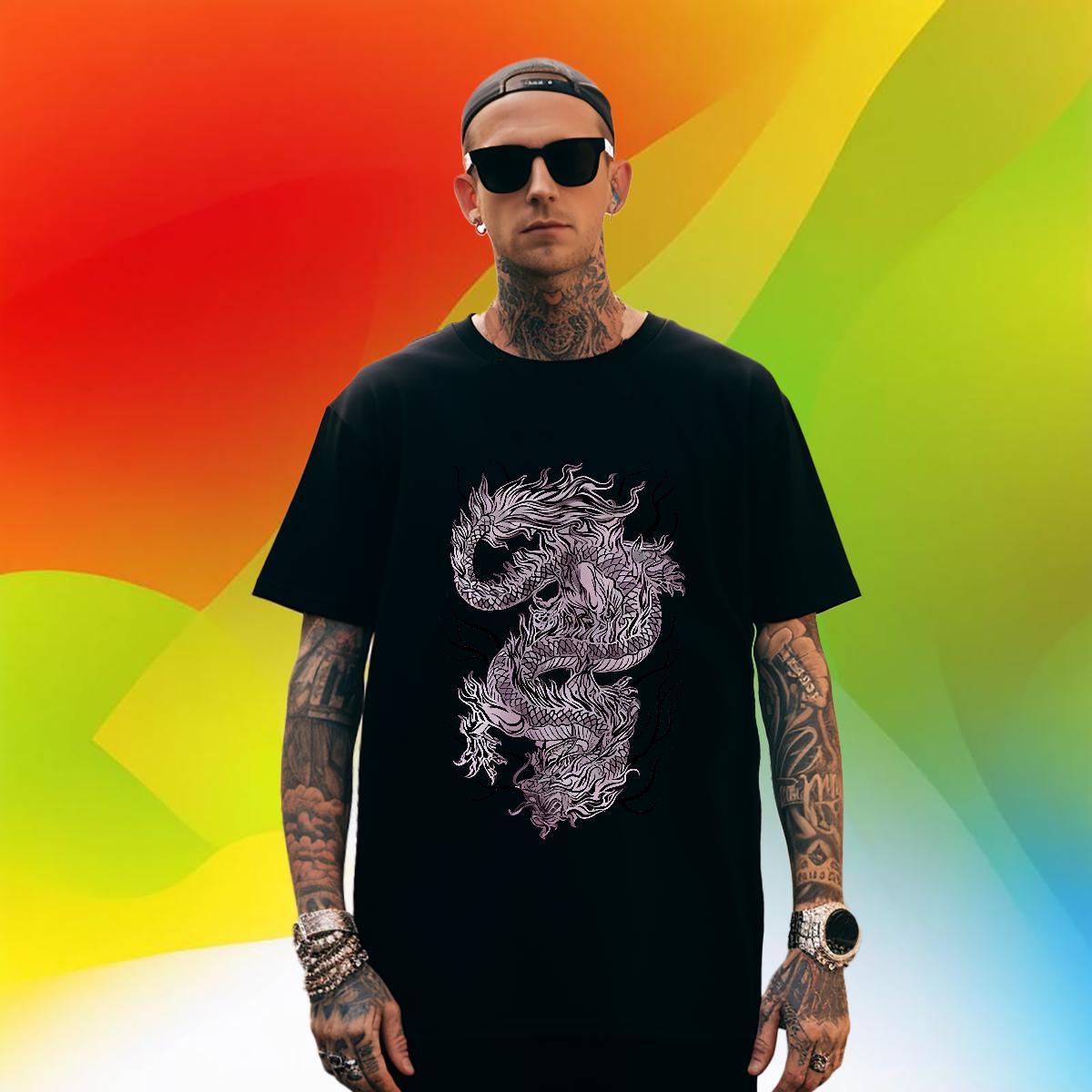 TOP Quality Men Tshirts 230g Pure Cotton Outdoor Black Purple Dragon Oversized Breathable Crew Neck 2024 Designer T shirt Top Tees