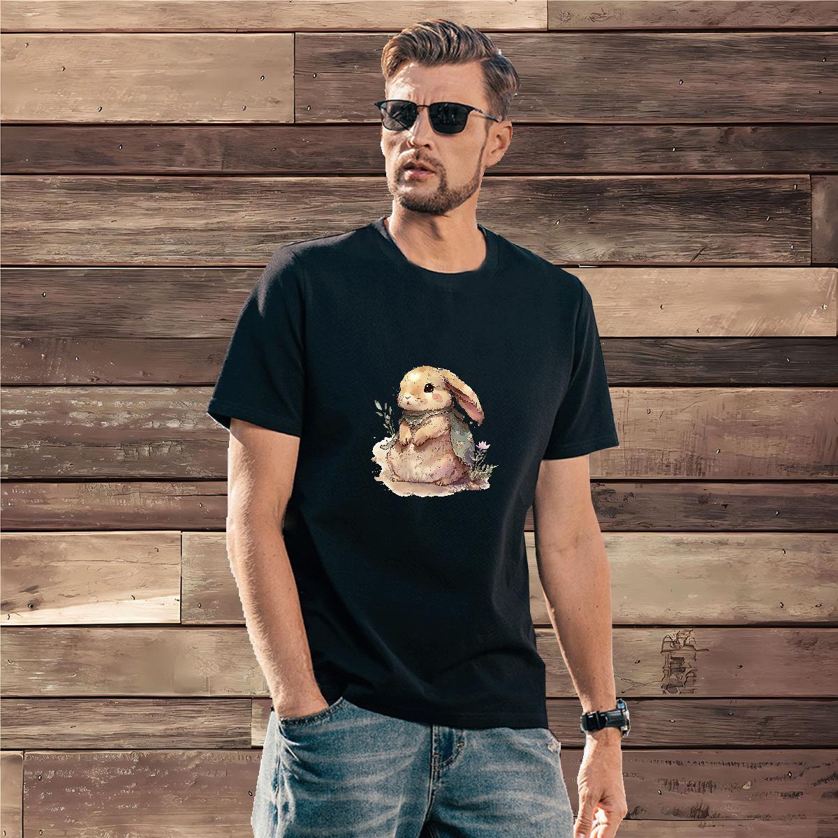 High Quality Men Clothes T-Shirt 100% Cotton 230g rabbit Mens T Shirts Casual Beach Breathable Crew Neck Custom Print Oversized 2024 New Tops