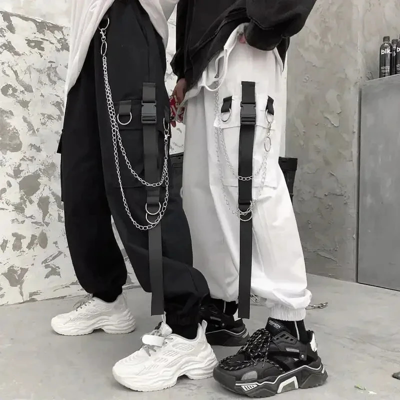Commodity pants mens chain pocket punk black sports Gothic Harajuku jogging Trouser womens clothing hiphop street Techwear 240806