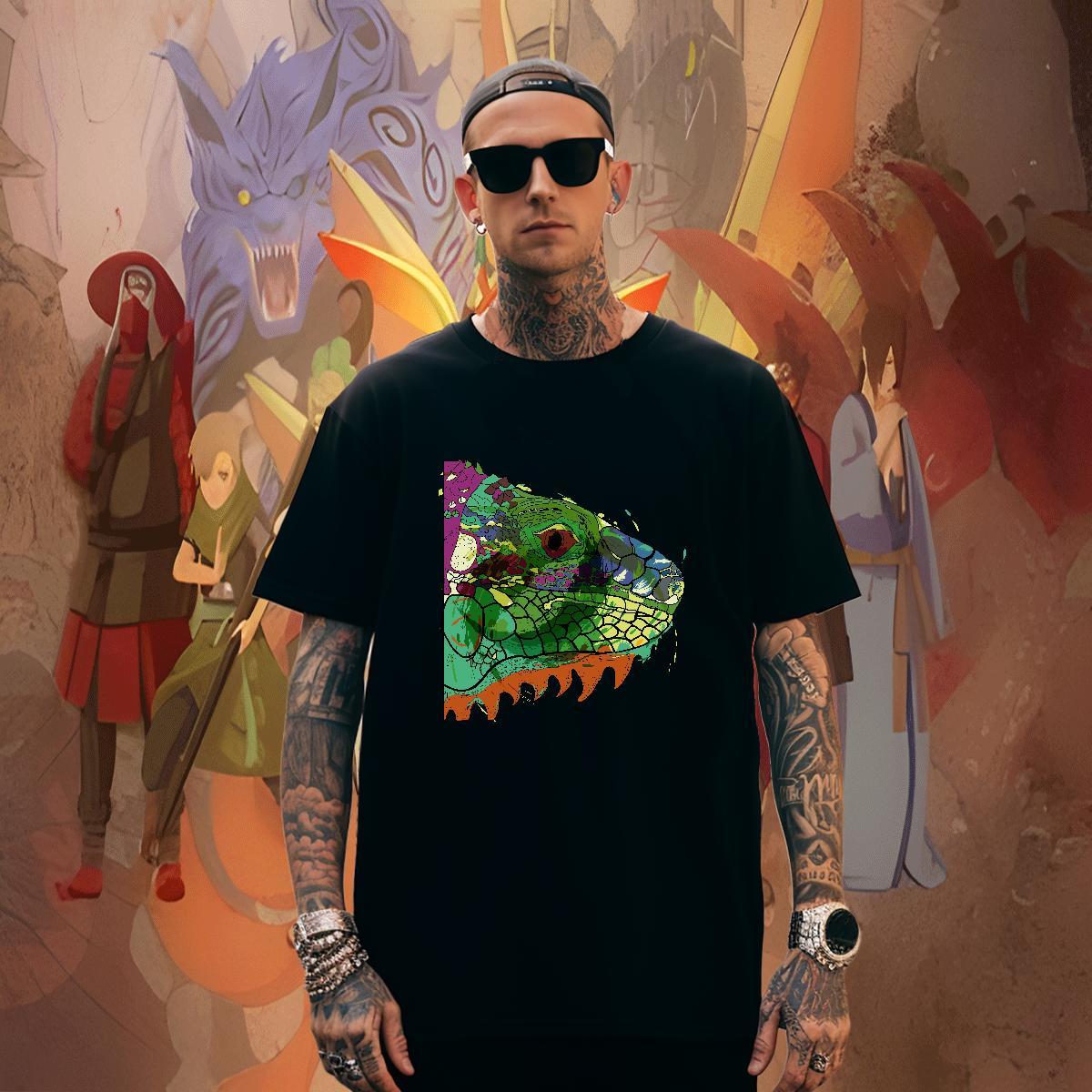 Comfortable Men Tops Tees 100% Cotton 230g Anime Printing Street fish head Black White Breathable Fashion Design T-Shirts Tshirts