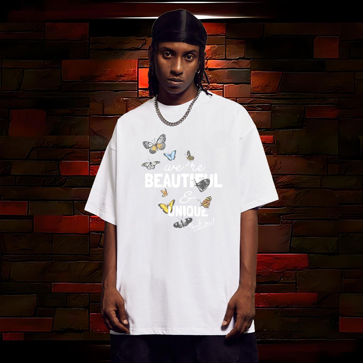 Classic Casual Men T Shirts 100% Cotton 230g Butterfly Anime Printing Street Wear Breathable Short Sleeve Unisex Men Tops Tees Custom Cartoon