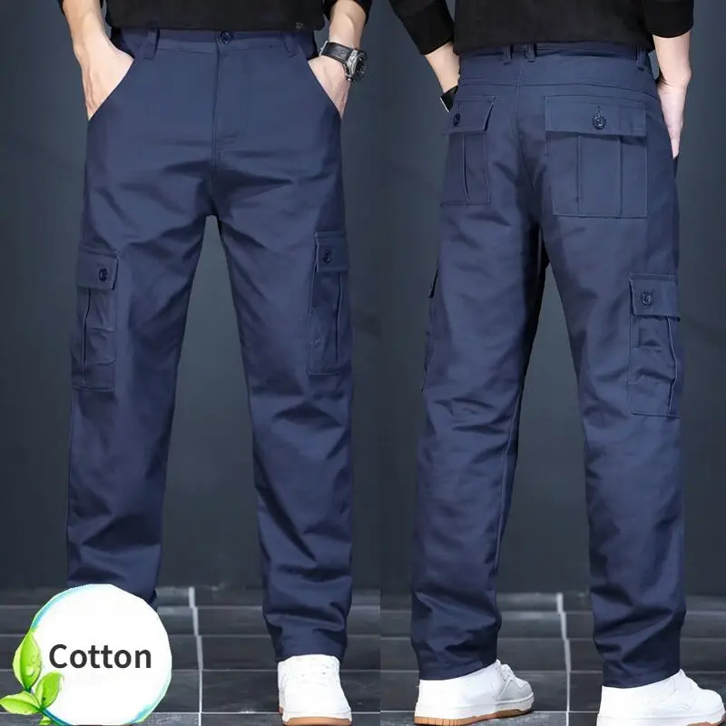 Cotton Cargo Pants Men Overalls Army Style Tactical Workout Straight Trousers Outwear Casual Multi Pocket Baggy 240806