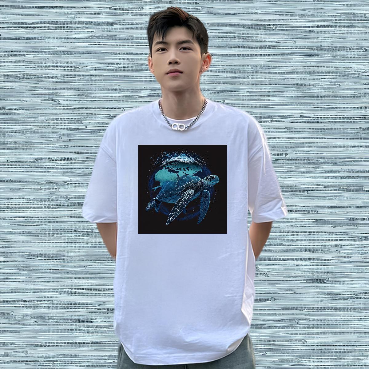 Free Shipping Men T Shirts 230g Pure Cotton tortoise Daily Wear Tops Shirt O-Neck Short Sleeve Cool Design Couples T Shirts Black White