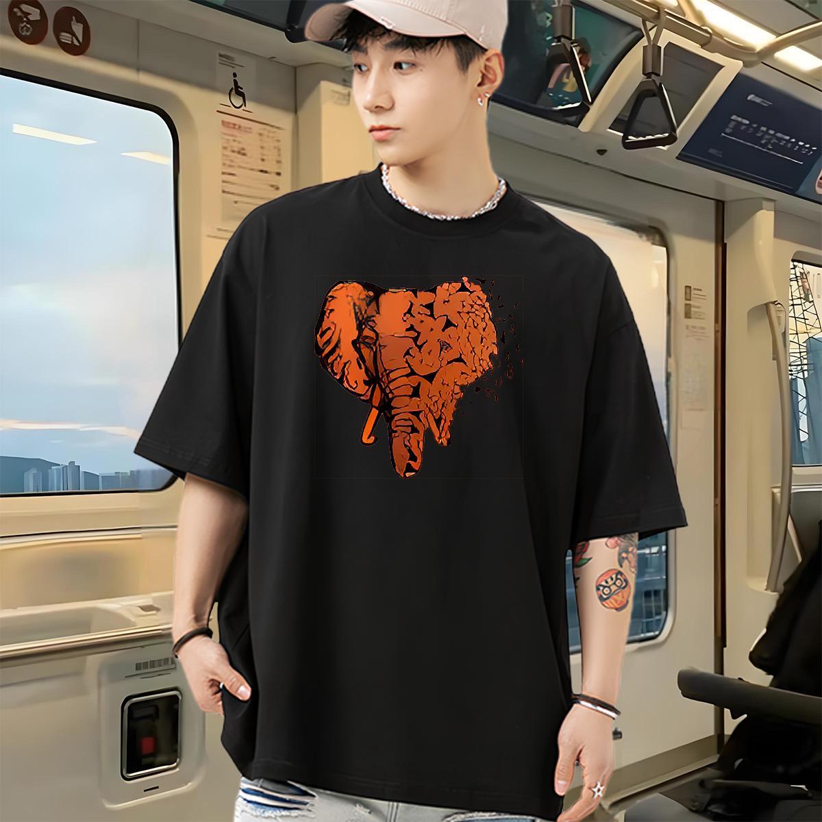 Designer Fashion Mens T Shirts 230g Pure Cotton Elephant Spring Summer Tops Shirt Breathable Short Sleeve High Quality Tshirts White Plus Size