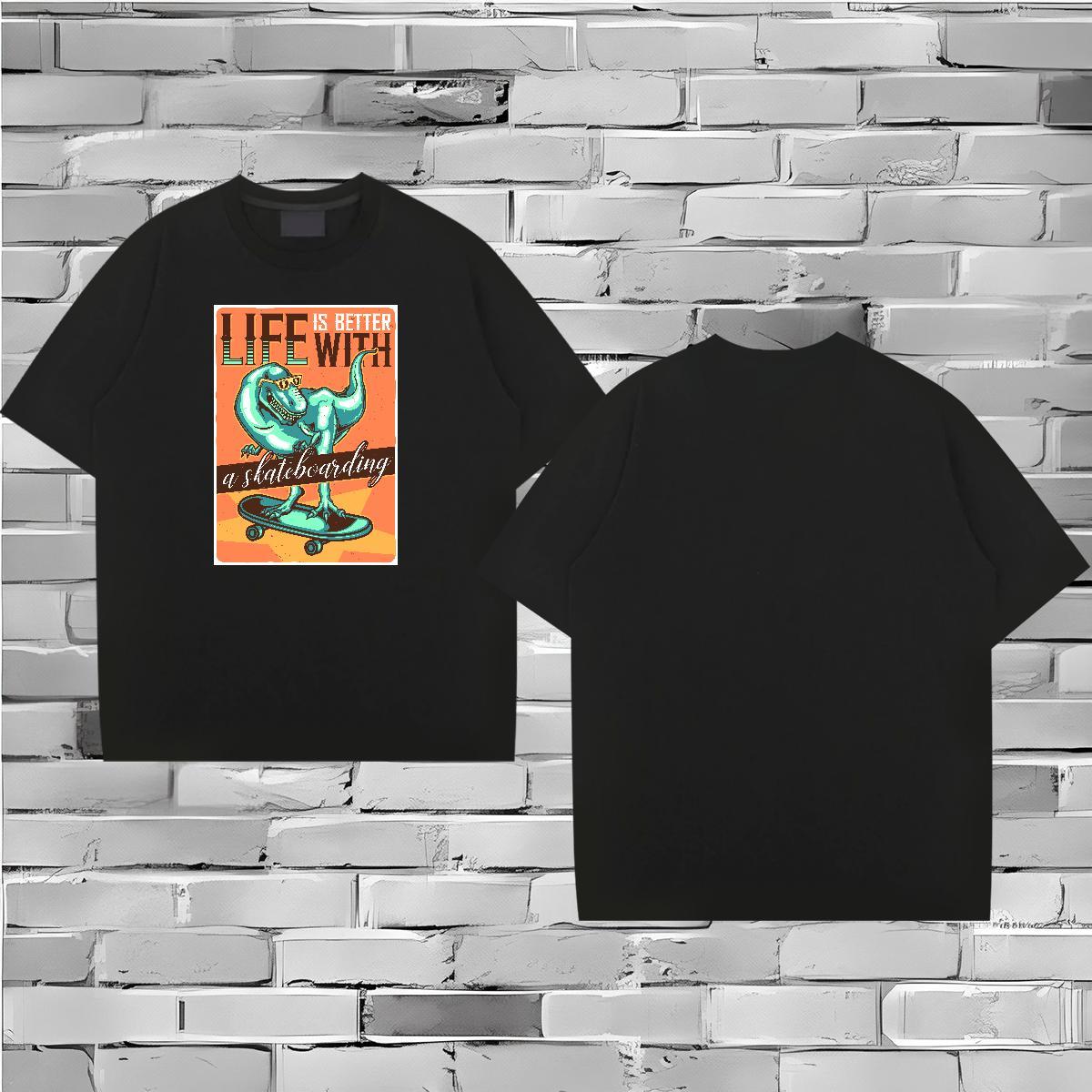 Classic T-Shirts 230g Cotton dinosaur Hip Hop Clothings O Neck Short Sleeves Popular Men Clothes T-Shirt Oversized 3XL 4XL