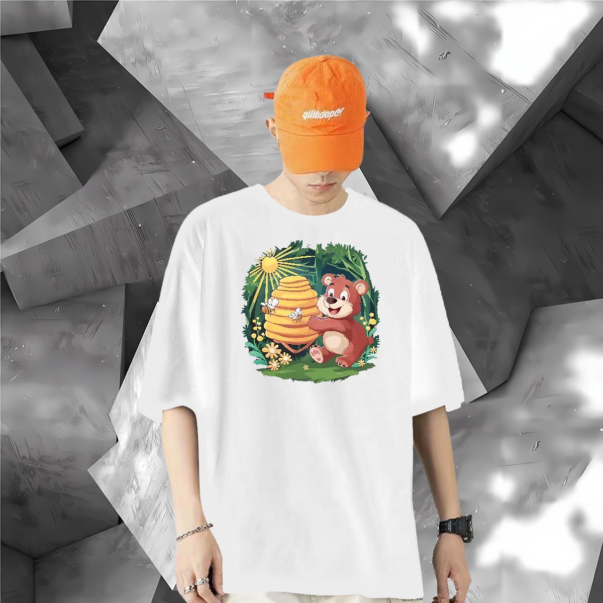 Designer Fashion T-Shirts for Men 230g 100% Cotton bear Summer Casual Clothings Crew Neck Comfortable Men Tshirts Anime