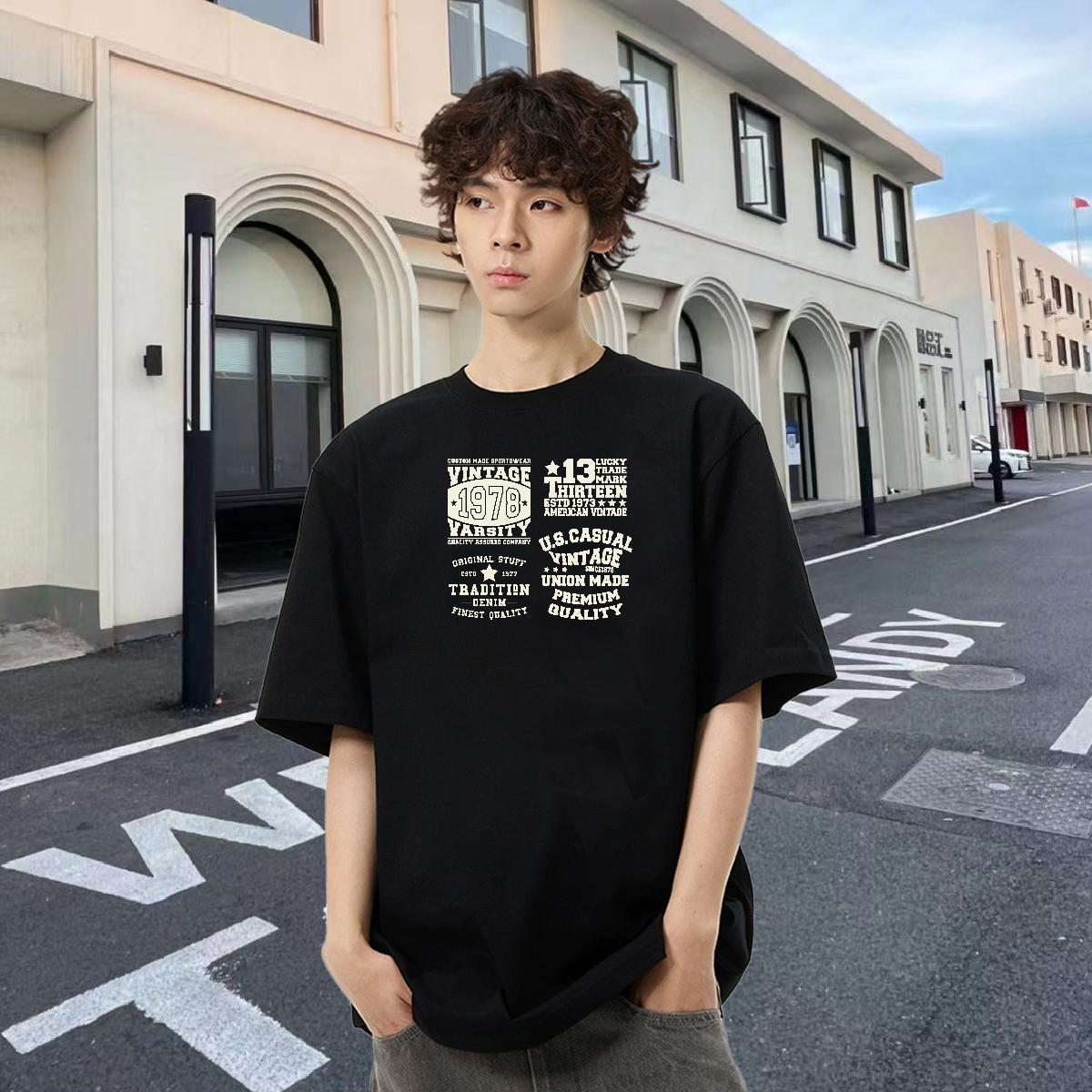 Unisex Tshirts 230g 100% Cotton High Street Hip Hop letter Plus Size Custom Breathable Crew Neck Classic T-Shirts for Men Tee Shirt