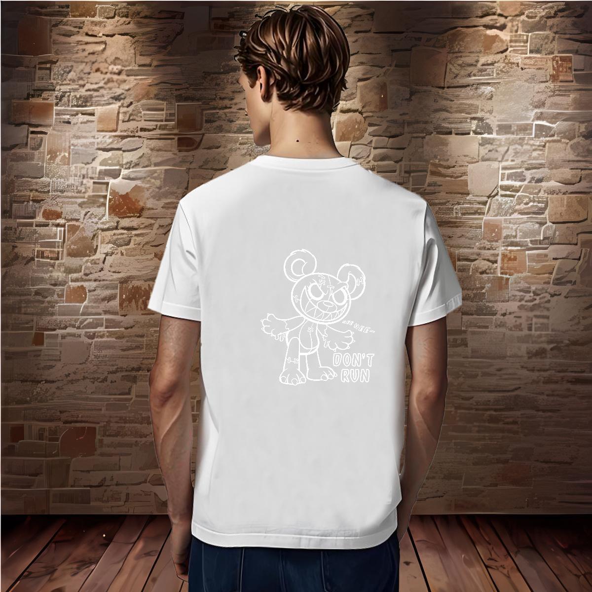 Custom Mens T Shirts 230g Cotton bear Anime Printing Street Tees Shirts Breathable Short Sleeve Loose Fit Men Tops Tees Custom Anime