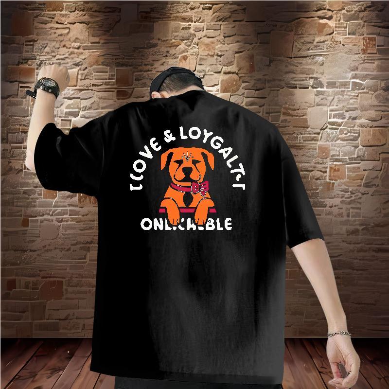 Fashion New T shirt 230g 100% Cotton dog Daily Wear Clothings Breathable Loose Fit Mens Tshirts Cartoon Print