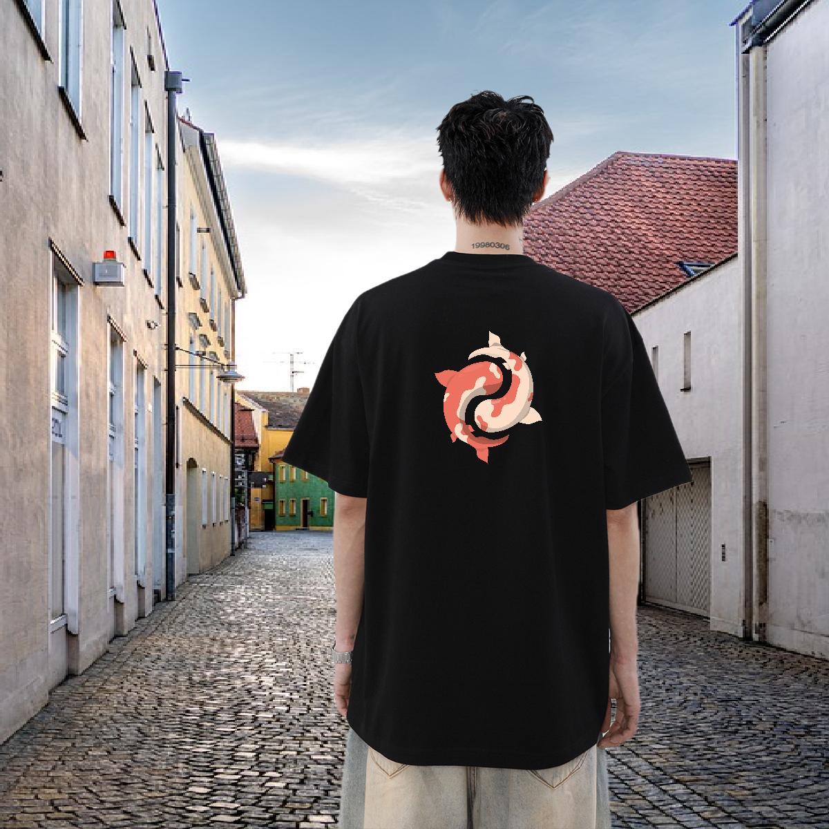 Stylist T-Shirts 230g 100% Cotton fish Outdoor Tee Shirt Breathable Short Sleeve Cool Tshirts DIY Logo Oversized
