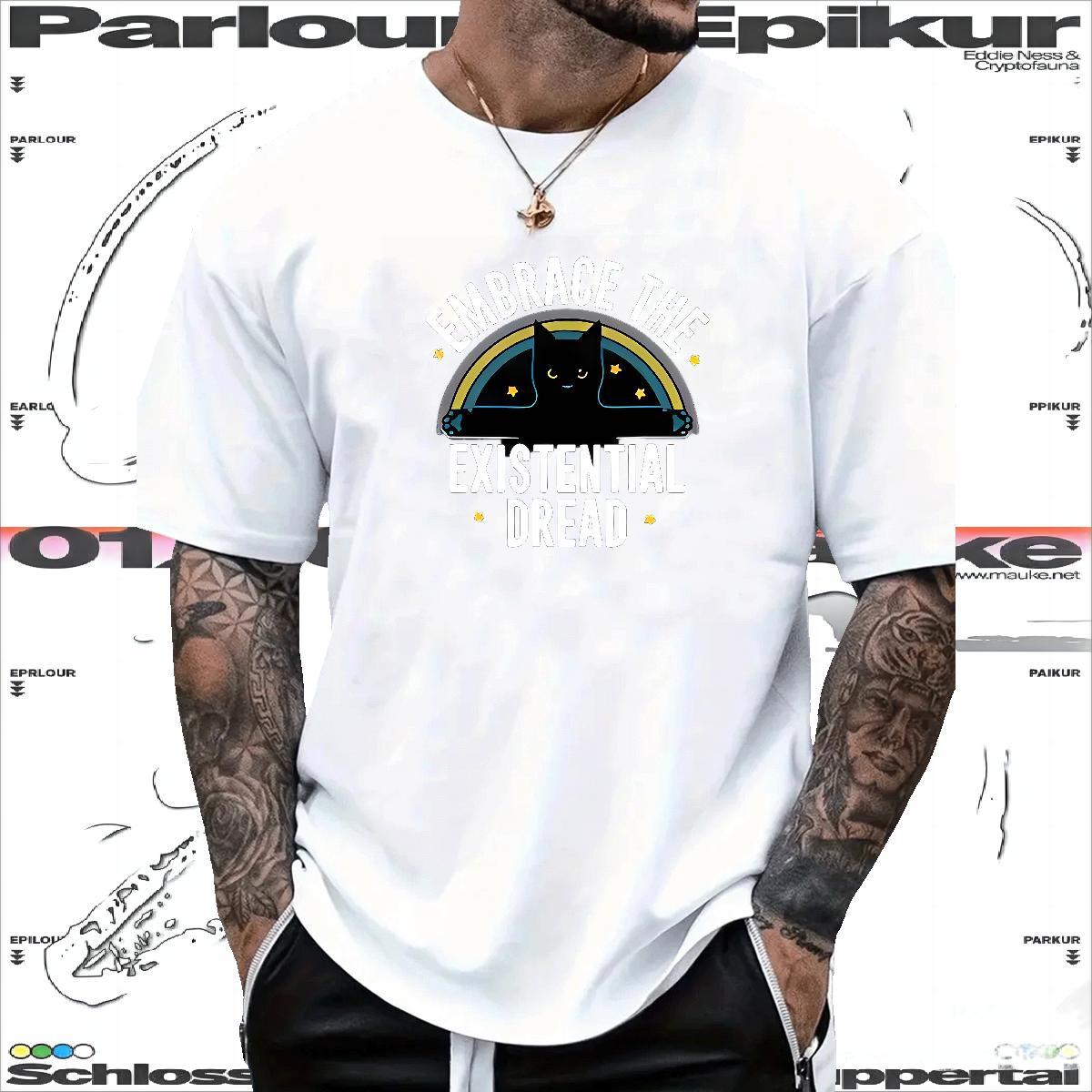 New Mens T Shirts 230g Cotton cat Anime Printing Street Clothes Breathable Soft TOP Quality Men Tees Custom Big Size
