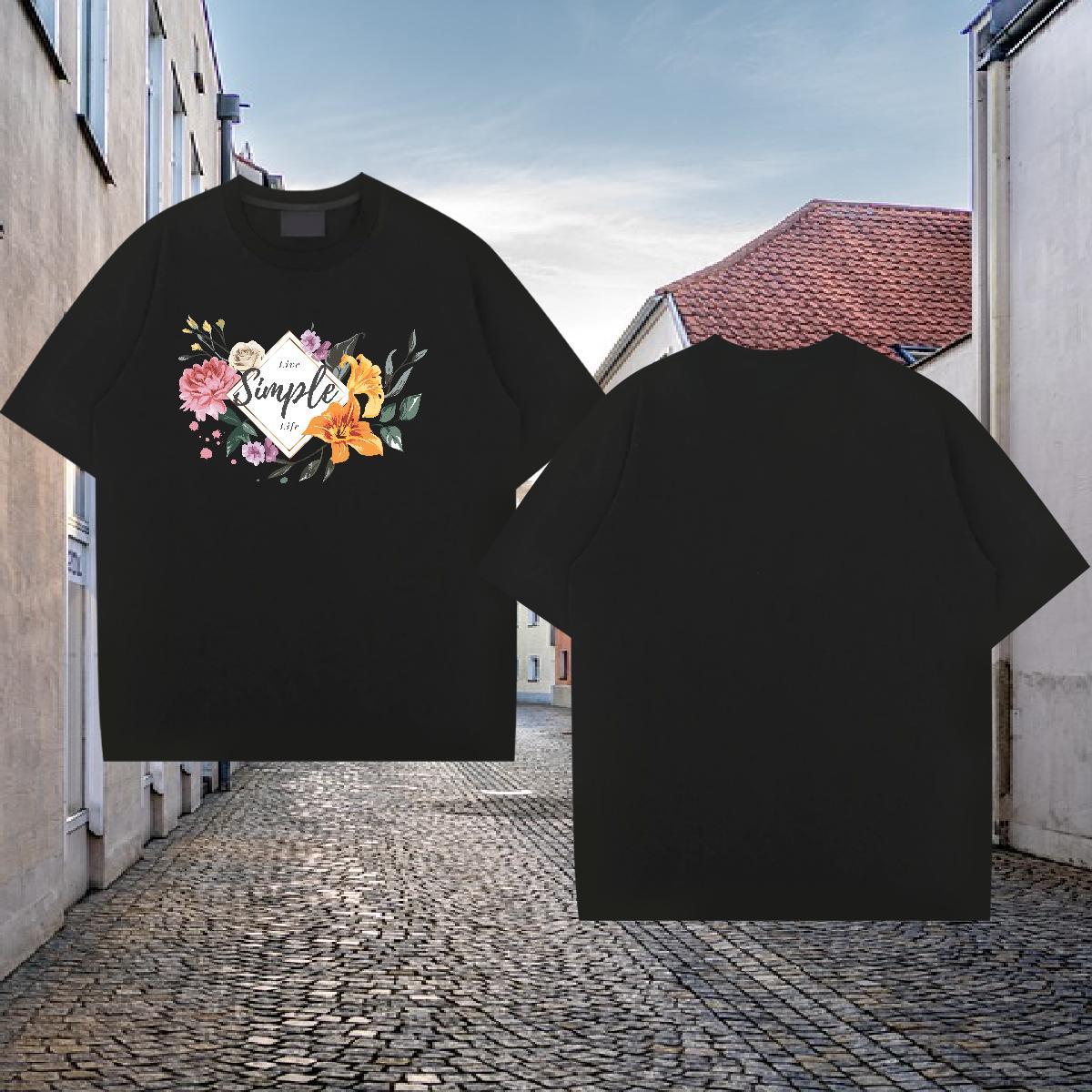 Fashion Man T Shirts 230g Cotton flower Street Casual Tops Shirt Breathable Short Sleeve Loose Fit Men Tops Tees Anime
