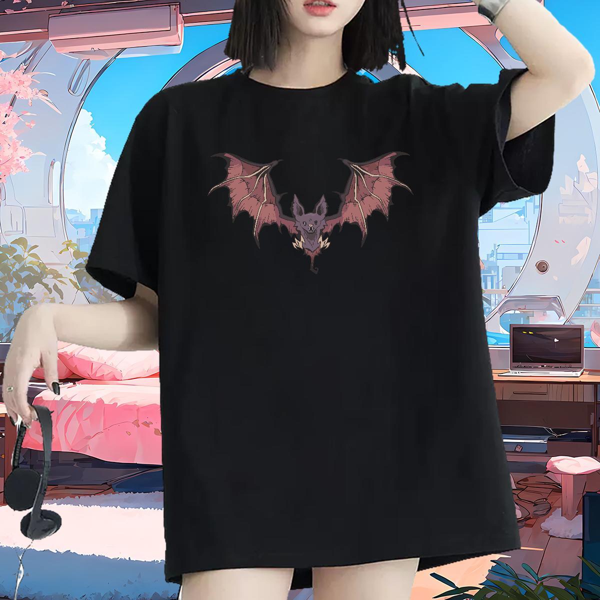 Nice Women T Shirts O-Neck Short Sleeve Couples T Shirts Plus Size Cartoon bat Beach 100% Cotton 230g Casual New Top Shirts