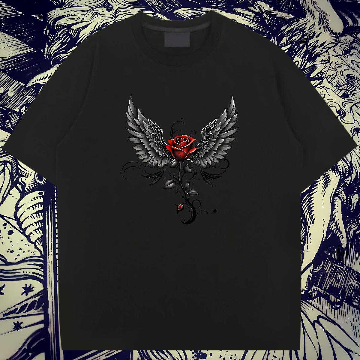 High Quality Men Tshirts 100% Cotton 230g Daily Outfit rose Custom Cartoon O-Neck Short Sleeve Fashion T Shirt For Man Tees