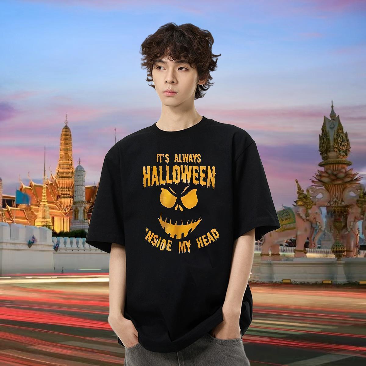 2024 Summer T Shirt For Man 230g Cotton halloween Street wear Hip Hop Tee Shirt Pure Cotton Classic Men Tees Customized Print