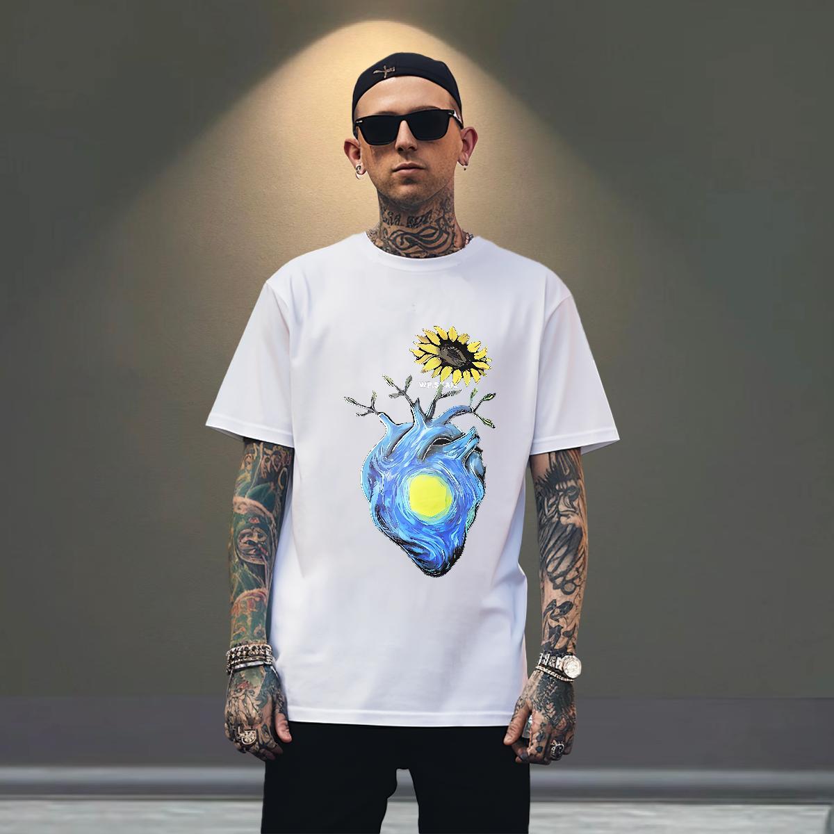 Wholesale Couples T Shirts 230g 100% Cotton Beach flower Custom Print Oversized Breathable Designer Fashion Mens T Shirts Top Tees