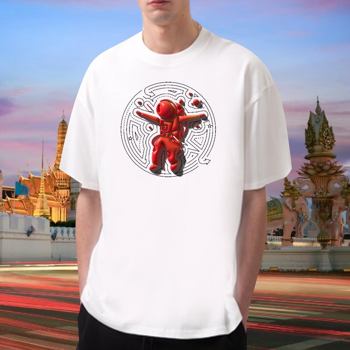 T Shirt For Man 230g Cotton cosmonaut Street Breathable Crew Neck Custom Printing Men Tshirts Fashion Loose Fit Tees